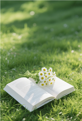 绿色草地白色雏菊书本图片